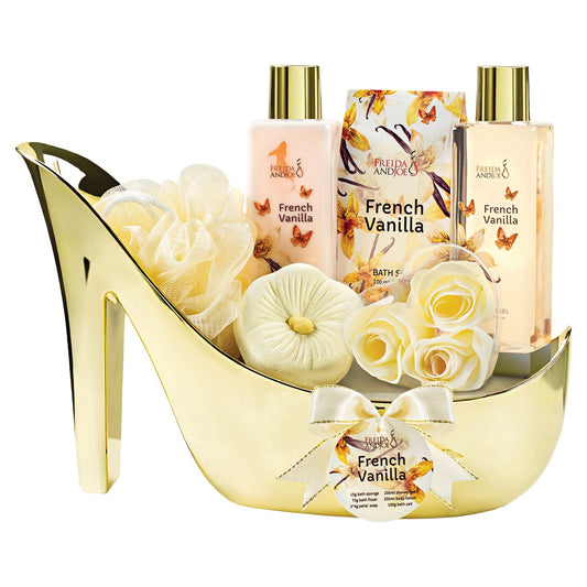 French Vanilla Bath and Body Gift Set in Gold Shoe Holder