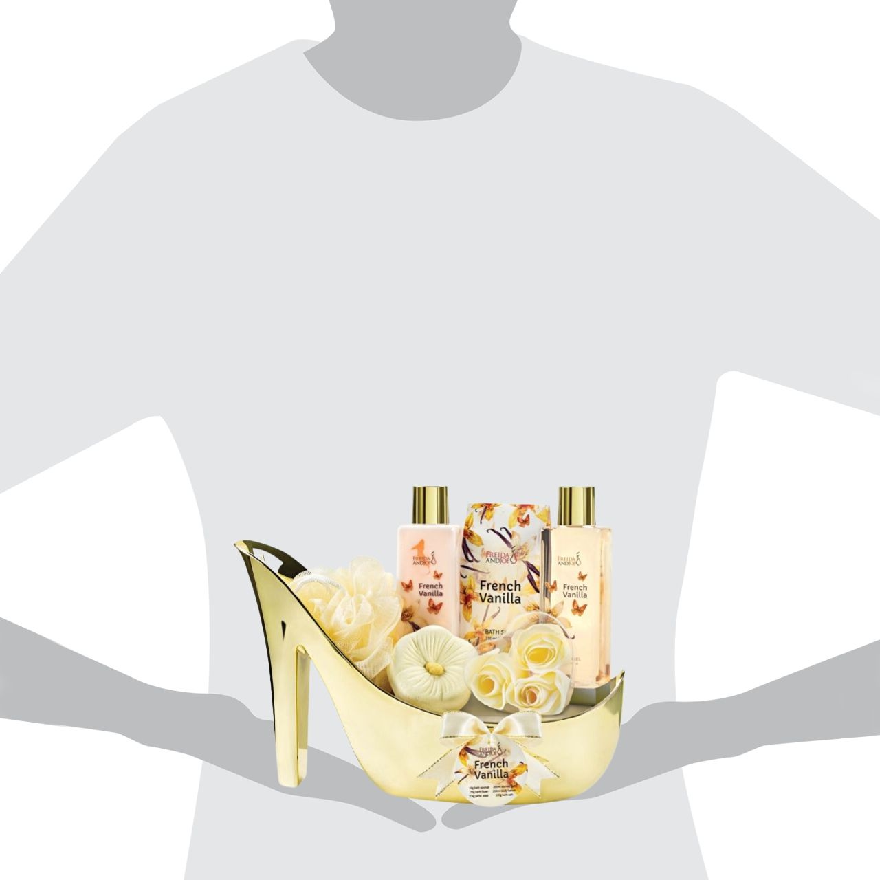 French Vanilla Bath and Body Gift Set in Gold Shoe Holder